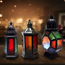 Moroccan Lantern Candle Holder Tealight Ornament Lamp Metal Glass   332580463441